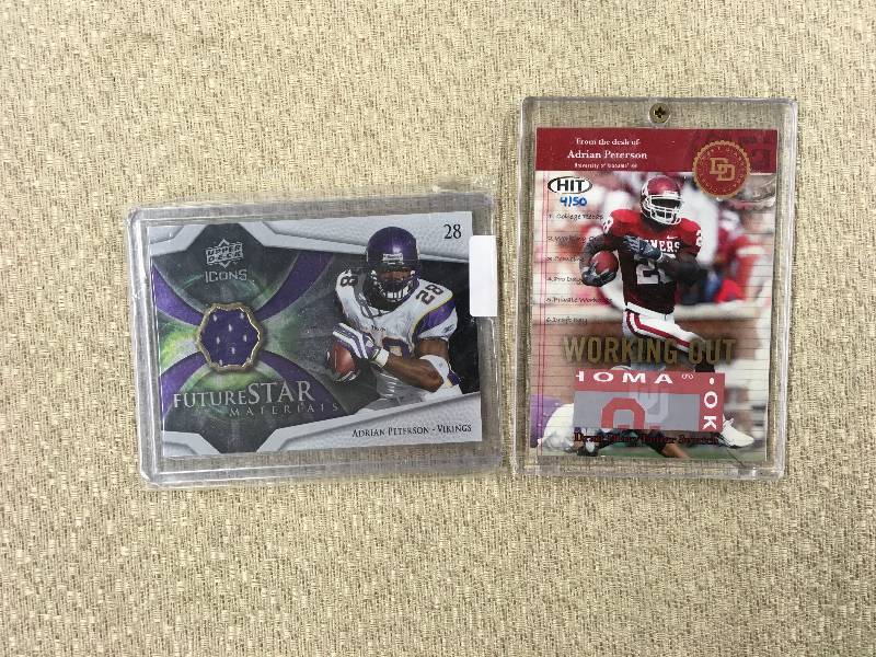 lot 465 image: 2 Adrian Peterson Relic Cards