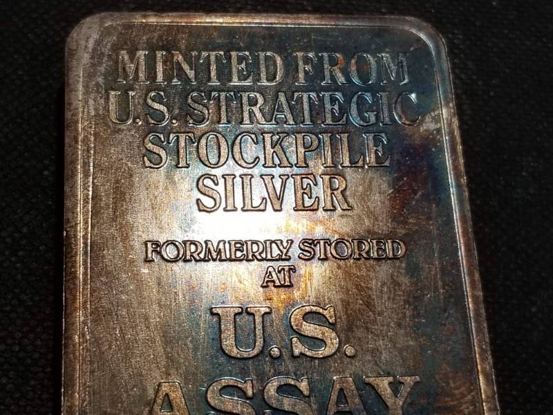 lot 03 image: VINTAGE US ASSAY OFFICE SAN FRANCISCO 10 OZ. .999 FINE SILVER BAR NICE COLORFUL TONING