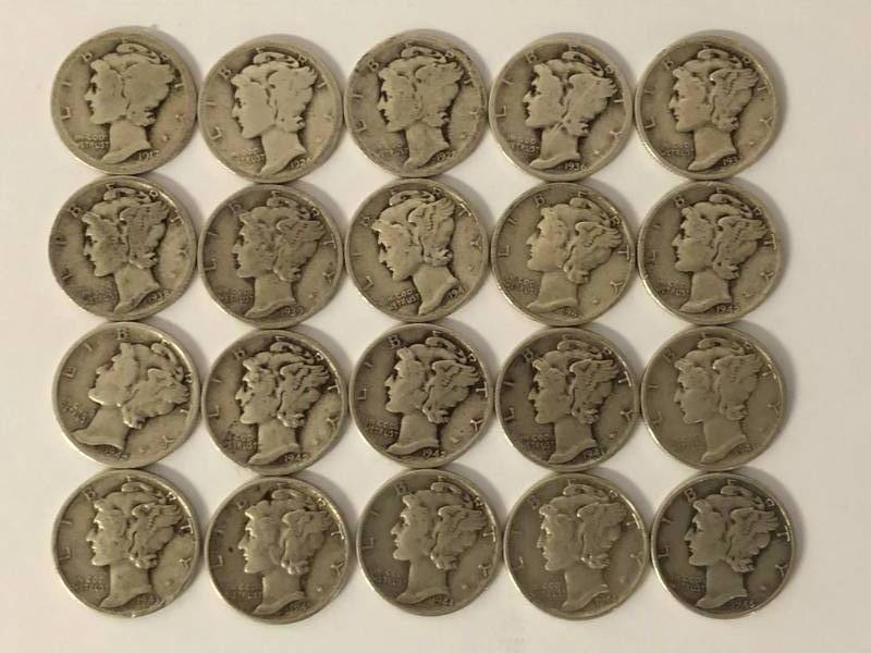 20 Mercury Dimes 1917-1945 Various Mint Marks, Includes 1917-S