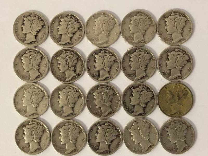20 Mercury Dimes 1928-1945