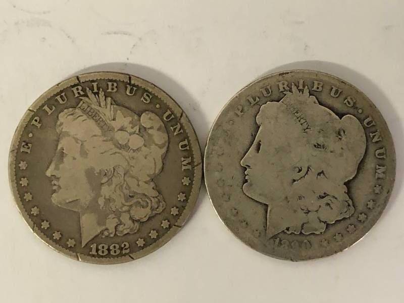 2 Morgan Silver Dollars 1882, 1890-O
