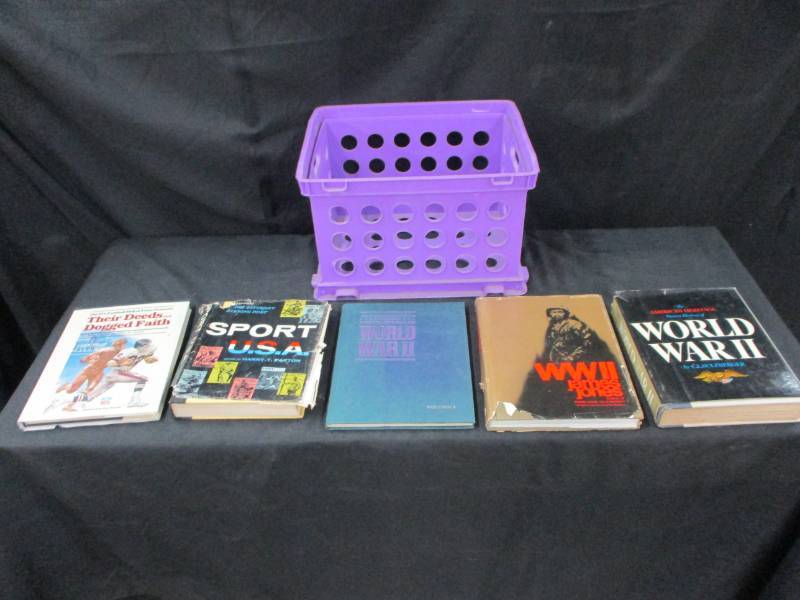 Old Sports Books and World War II with crate