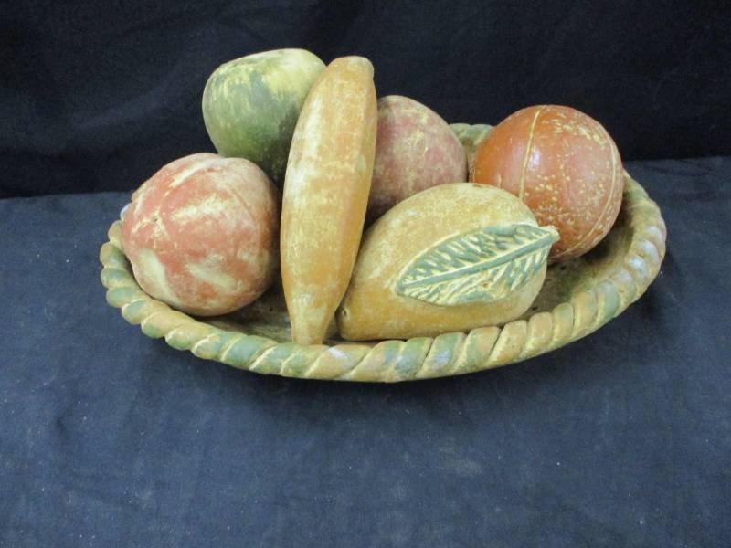 Large Tray and Clay Fruit