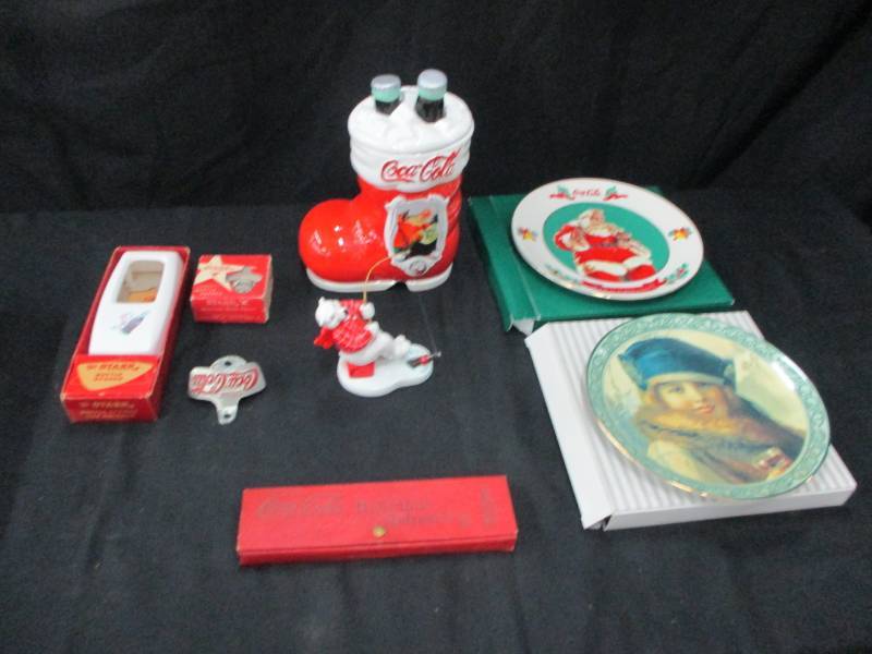Coca Cola Bottle Openers, Cookie Jar, Pencil Box and Collector Plates