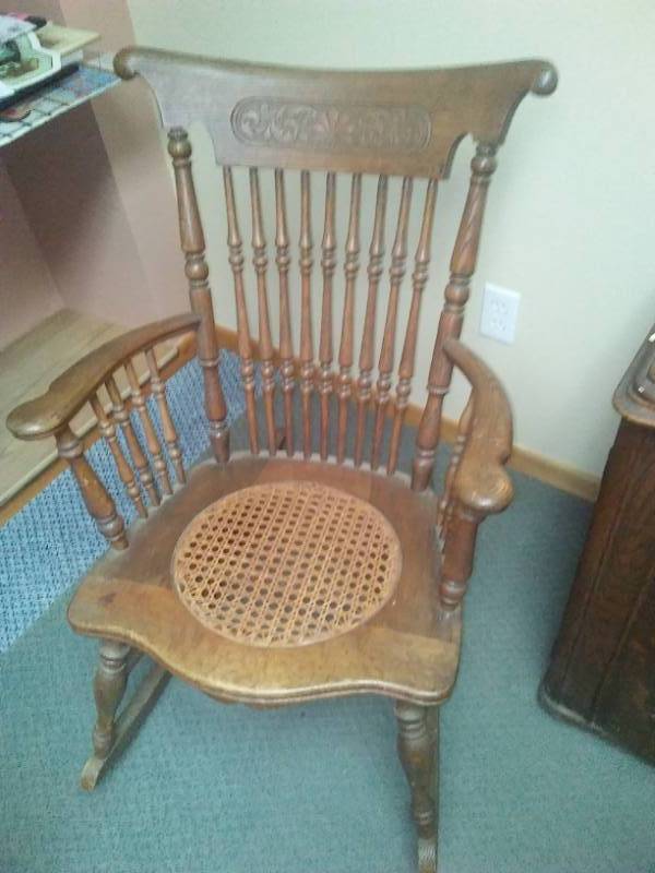 lot 34 image: Vintage rocking chair with cane seat, very nice