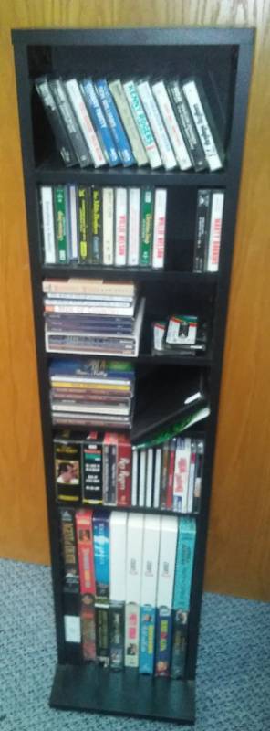 lot 154 image: Media tower with contents - CDs, cassettes and VHS.
