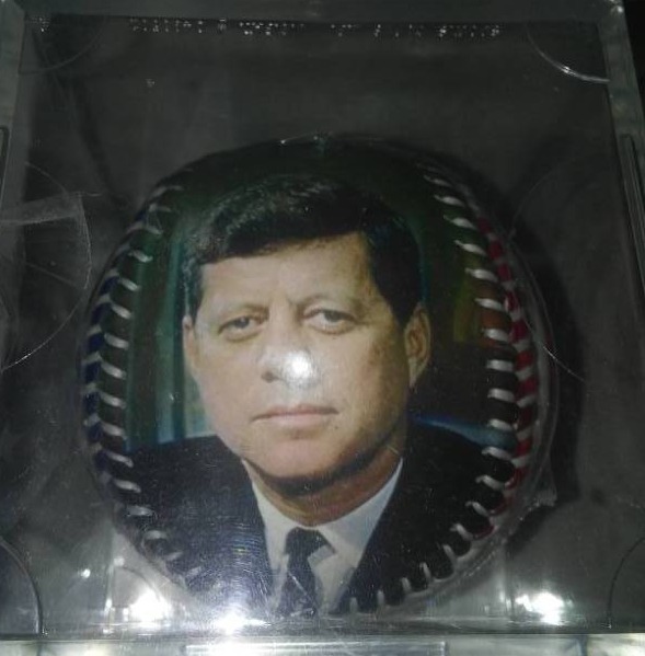 lot 165 image: JFK baseball in case - colored