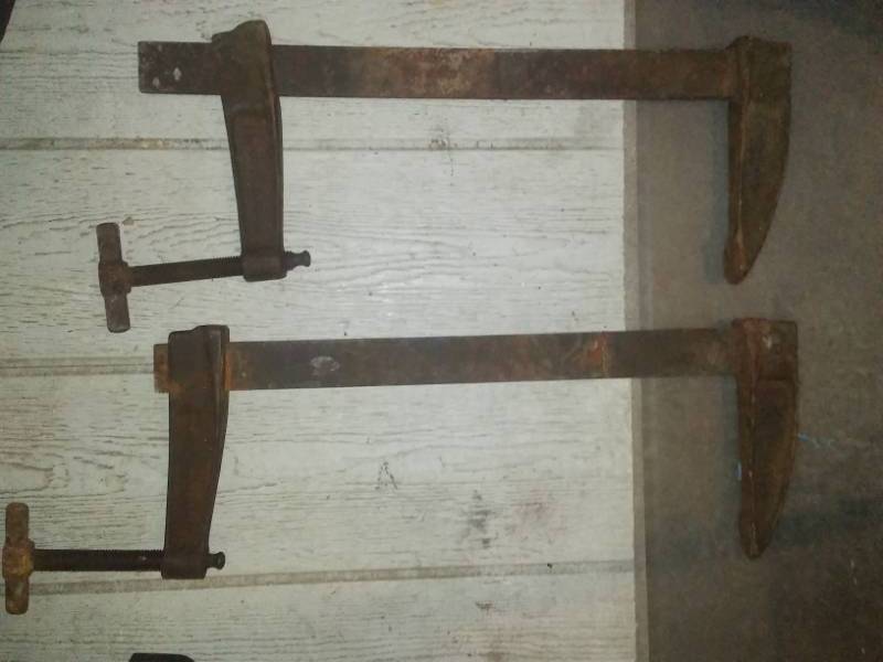 lot 231 image: Two large vices are clamps - vintage