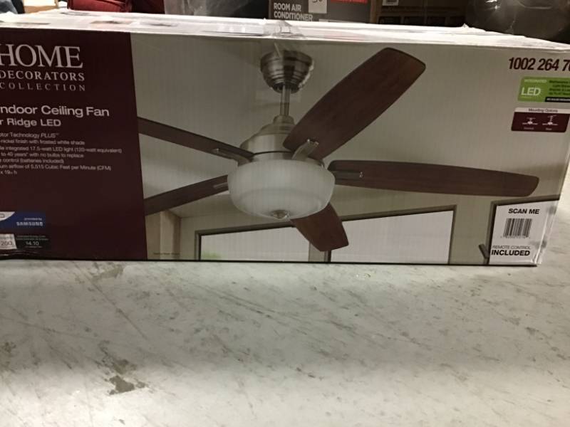 Home Decorators Collection Sudler Ridge 60 in. LED Indoor Brushed Nickel Ceiling Fan with Light Kit and Remote Controlin very good condition