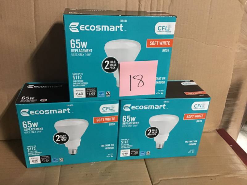 EcoSmart 65W Equivalent Soft White BR30 CFL Light Bulbs (2-Pack) in good condition