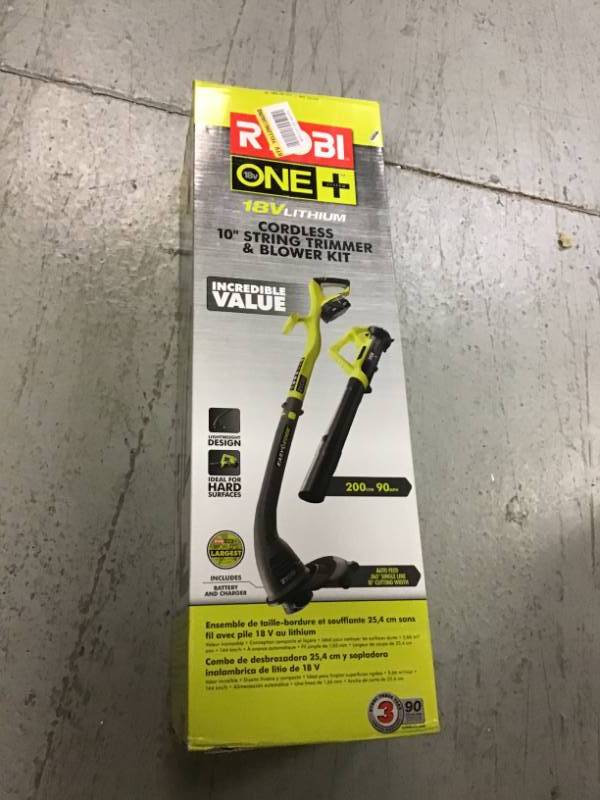 RYOBI ONE 18-Volt Lithium-Ion String TrimmerEdger and Blower Combo Kit 2.0 Ah Battery and Charger Included in good condition