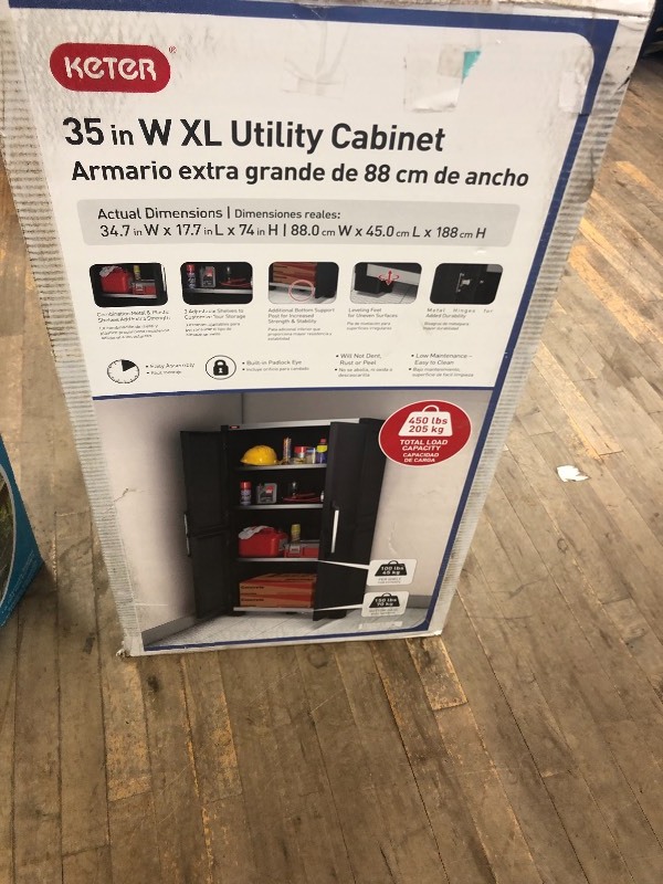 Keter 35 in. x 74 in. Wide XL Freestanding Plastic Utility Cabinet in Black in like new condition
