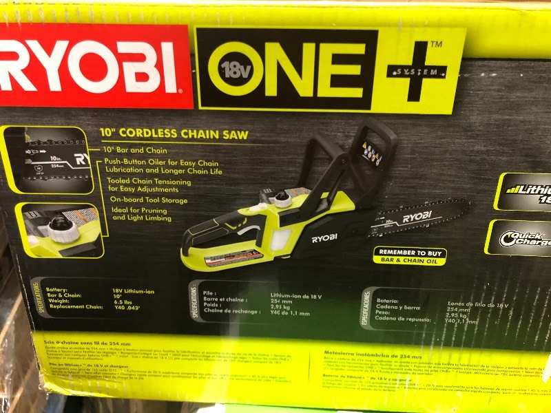 RYOBI ONE Lithium 10 in. 18-Volt Lithium-Ion Cordless Chainsaw - 1.5 Ah Battery and Charger Included not used