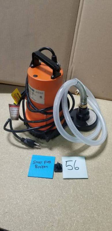 lot 56 image: Everbilt 14 HP 2-in-1 Utility Pump Please see photos small piece broken damage