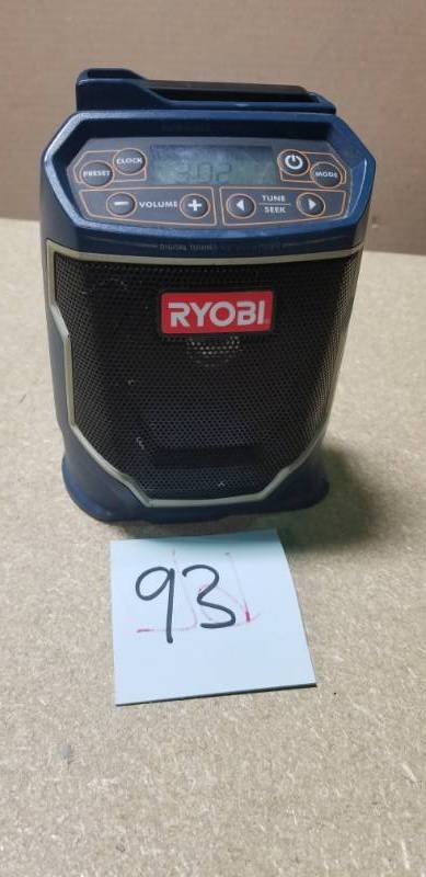 lot 93 image: Ryobi P741 Am Fm Aux 18  one volt Job site Radio in good condition