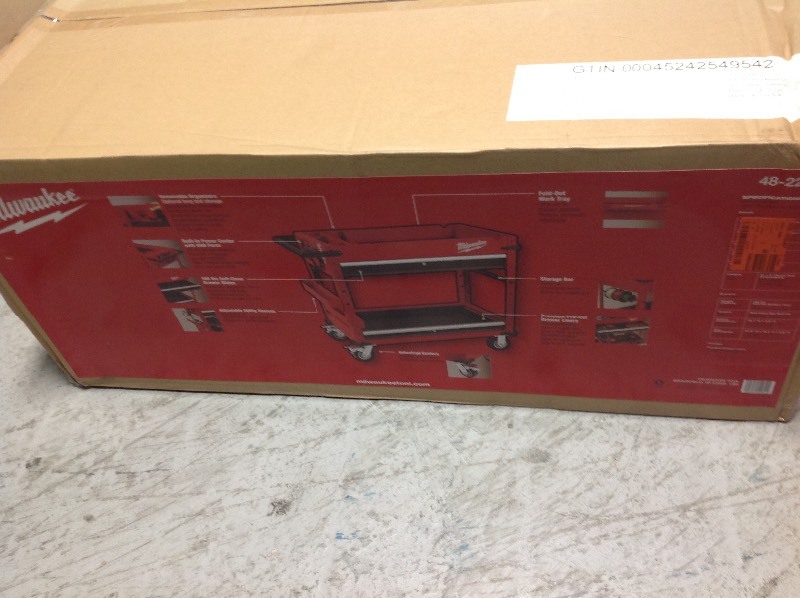lot 104 image: Milwaukee 40 in. 2-Drawer Steel Work Cart new