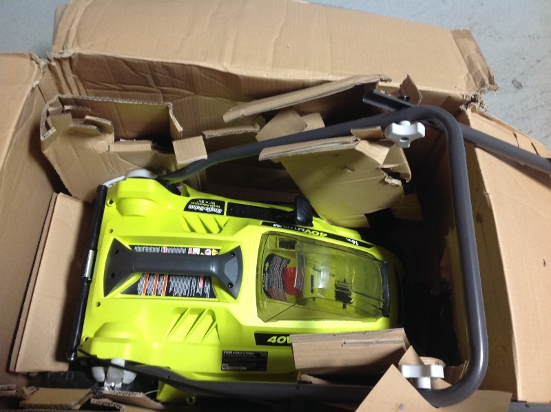 lot 108 image: RYOBI 16 in. 40-Volt Lithium-Ion Cordless Battery Walk Behind Push Lawn Mower - BatteryCharger Not Included in good conditions