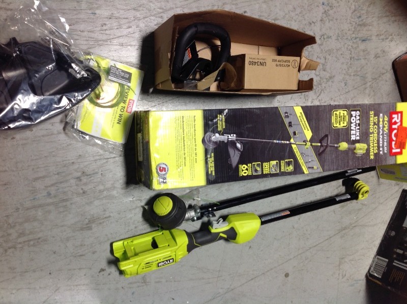 lot 110 image: RYOBI 40-Volt Lithium-Ion Cordless Attachment Capable String Trimmer, 4.0 Ah Battery and Charger Included in good conditions