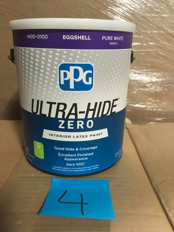lot 4 image: PPG Ultra-Hide Zero 1 gal. Pure WhiteBase 1 Eggshell Paint not used