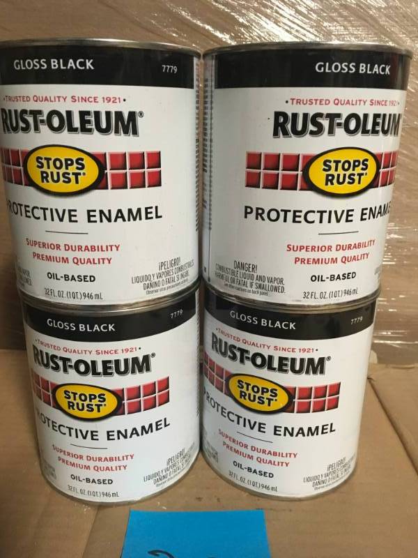 lot 20 image: Lot of 4 - Rust-Oleum Stops Rust 1 qt. Protective Enamel Gloss Black InteriorExterior Paint not used