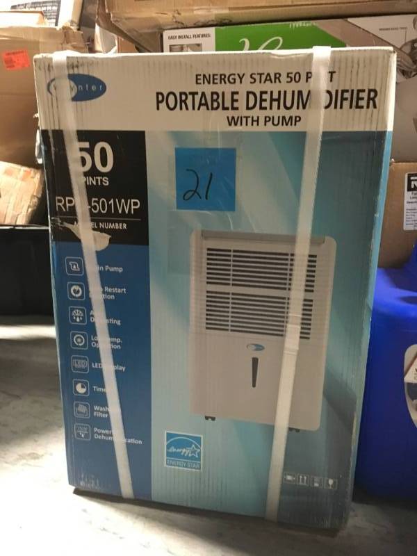 lot 21 image: Whynter 50-Pint Portable Dehumidifier with Pump, ENERGY STAR in good condition