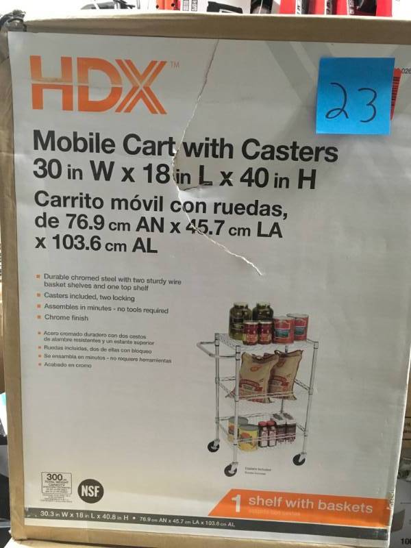 lot 23 image: HDX Commercial 30 in. W Steel Basket Kitchen Cart in good condition