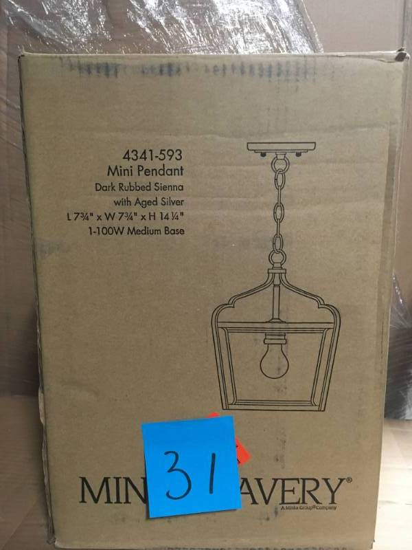 lot 31 image: Minka Lavery Astrapia 1-Light Dark Rubbed Sienna with Aged Silver Mini Pendant not used