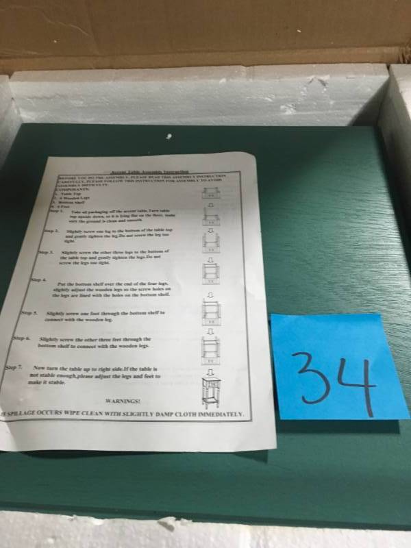 lot 34 image: Simplify Blue 1-Drawer End Table by Decor Therapy not used