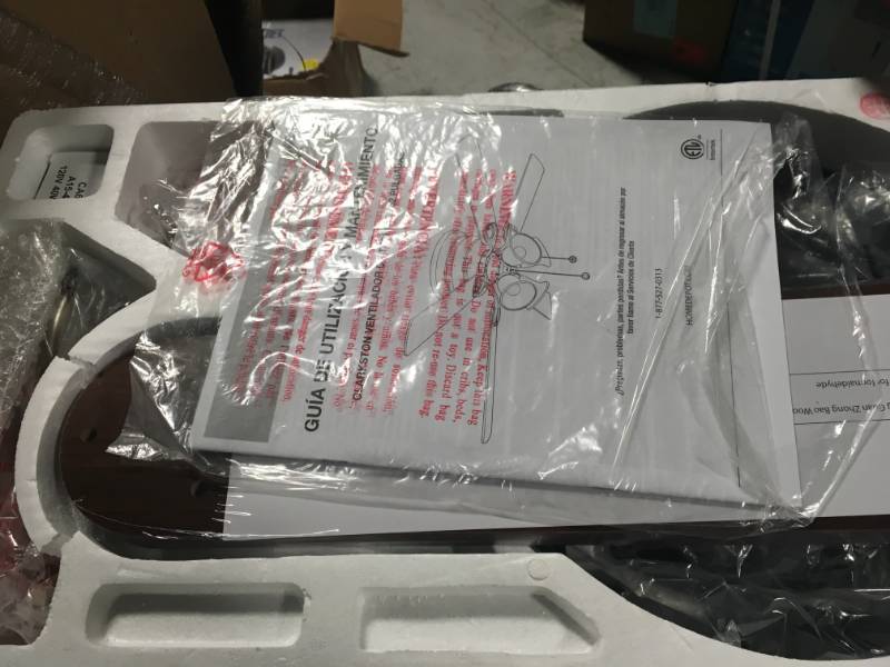 lot 35 image: Clarkston 52 in. Indoor Brushed Nickel Ceiling Fan with Light Kit MISSING ONE BROKEN GLOBE