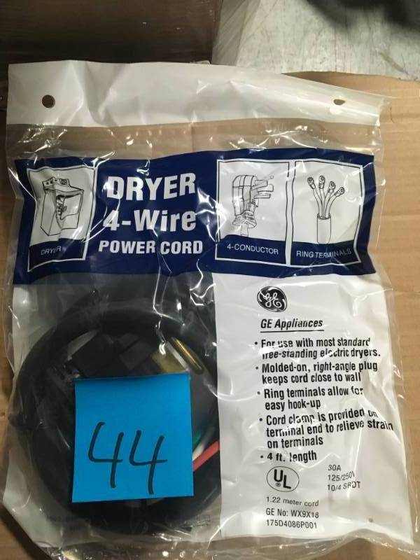 lot 44 image: B2e Surplus Llc Ge General Electric Wx9x18 4-wire Power Cord New