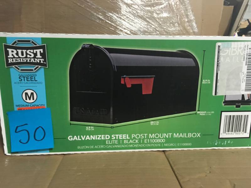 lot 50 image: Gibraltar Mailboxes Elite Medium Black Galvanized Steel Post-Mount Mailbox in good condition