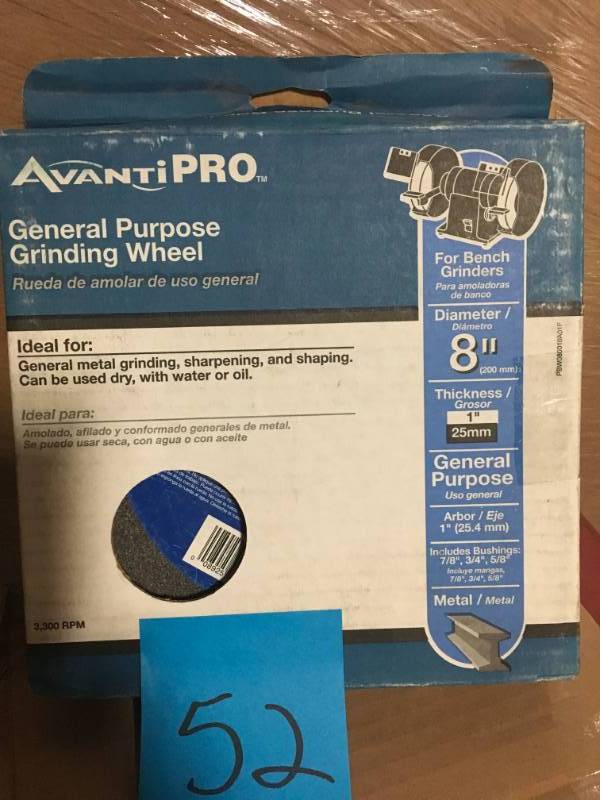 lot 52 image: Avanti Pro 8 in. x 1 in. x 1 in. General Purpose Bench Grinding Wheel in good condition