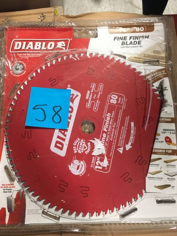 lot 58 image: Diablo 12 in. x 80-Teeth Finishing Saw Blade in good condition