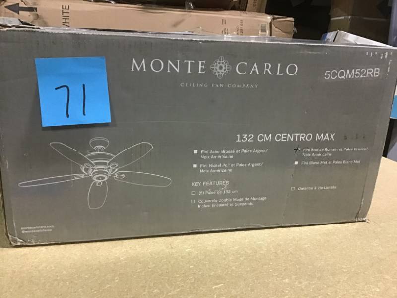 lot 71 image: Monte Carlo Centro Max 52 in. Roman Bronze Ceiling Fan in good condition