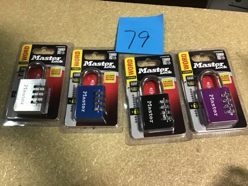 lot 79 image: lot of 4 Master Lock 0.58-in Combination Padlock in good condition