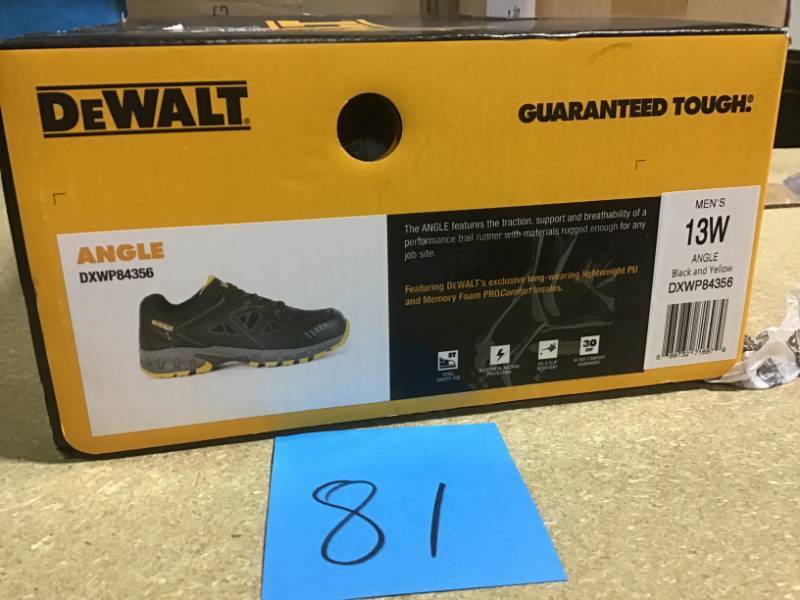 lot 81 image: DEWALT Angle Mens Size 13(w)blackyellow Nylon Mesh Steel Toe ProLite Work Shoe not used
