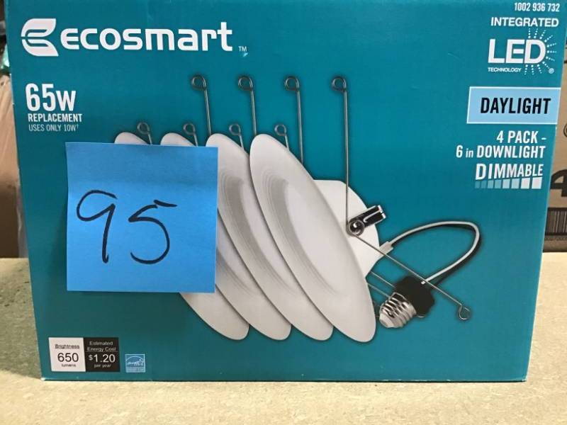 lot 95 image: EcoSmart 6 in. White Integrated LED Recessed Trim (4-Pack), 5000K Daylight not used