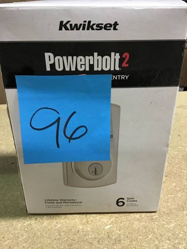 lot 96 image: Kwikset Powerbolt2 Satin Nickel Single Cylinder Electronic Deadbolt Featuring SmartKey Security in good condition
