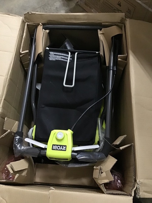 lot 114 image: RYOBI 16 in. ONE 18-Volt Lithium-Ion Cordless Battery Walk Behind Push Lawn Mower Two 4.0Ah BatteriesCharger Included not used