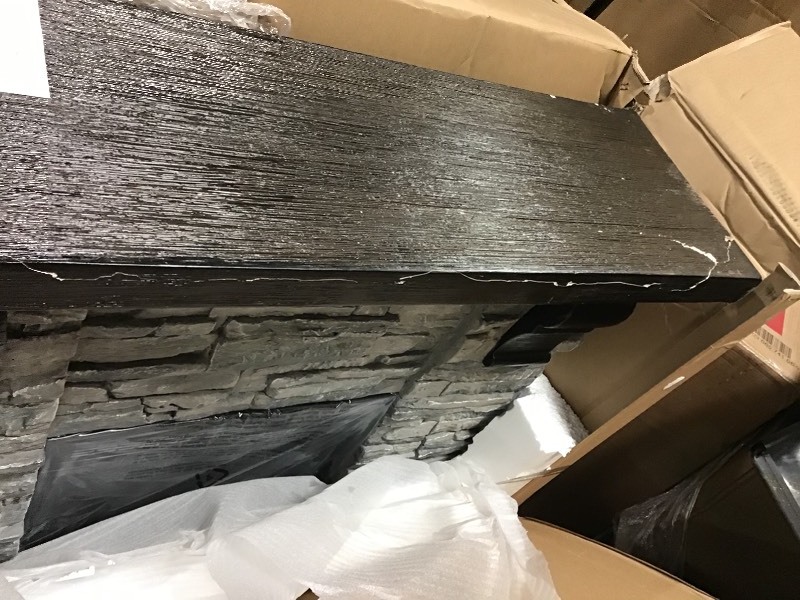 lot 102 image: Home Decorators Collection Highland 40 in. Media Console Electric Fireplace TV Stand in Faux Stone Gray not used whit damage wood top please review the photos