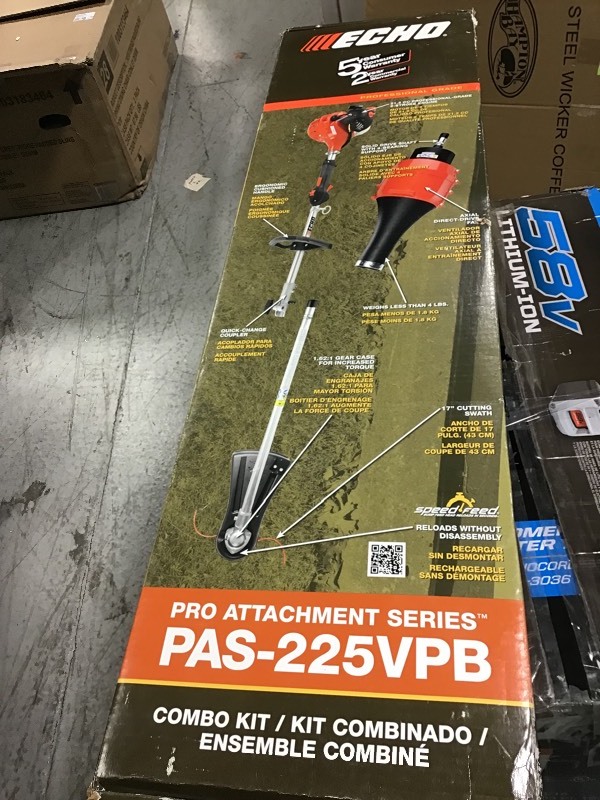 lot 109 image: ECHO 21.2 cc Gas 2-Stroke Cycle PAS Straight Shaft Trimmer and Blower Kit in good conditions