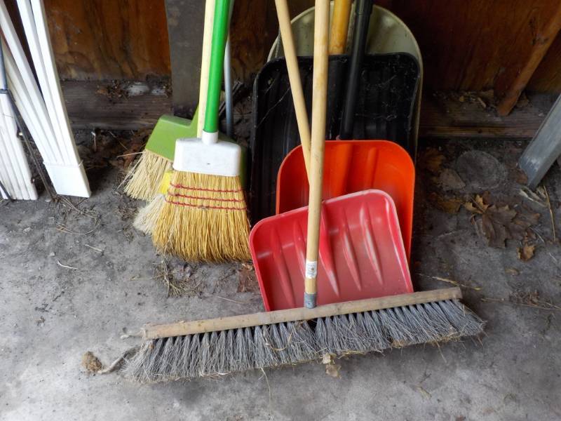 Lot of Brooms, Shovels and Saw...