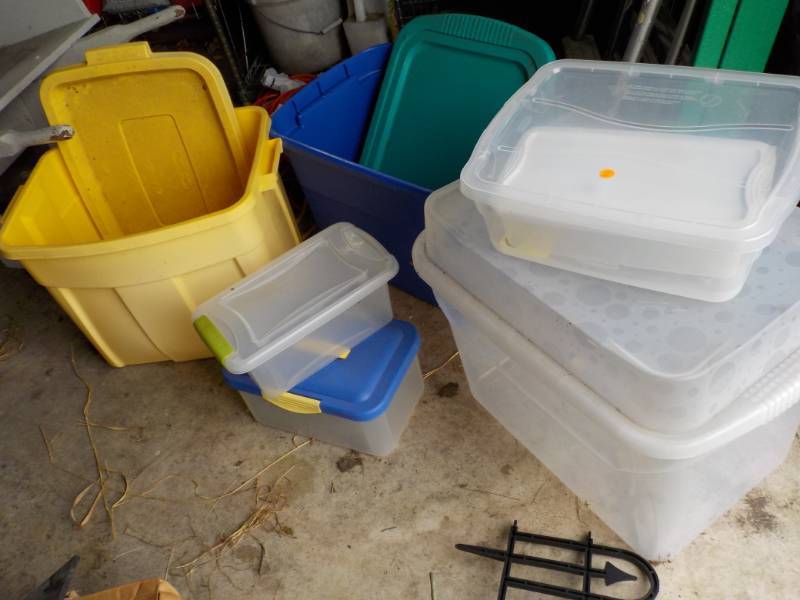 6 Covered Totes various sizes- all...