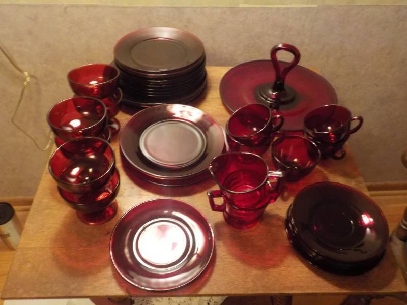 Lot of Rudy Red Glassware serving p...