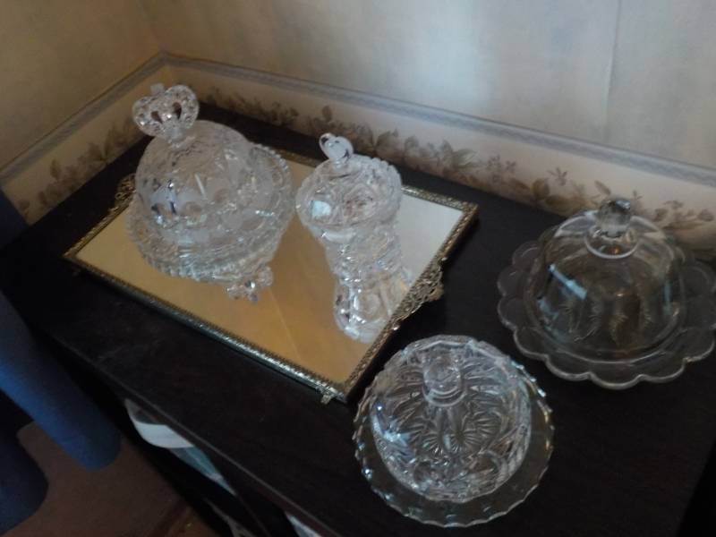 Crystal Serving Pieces and Mirrored...