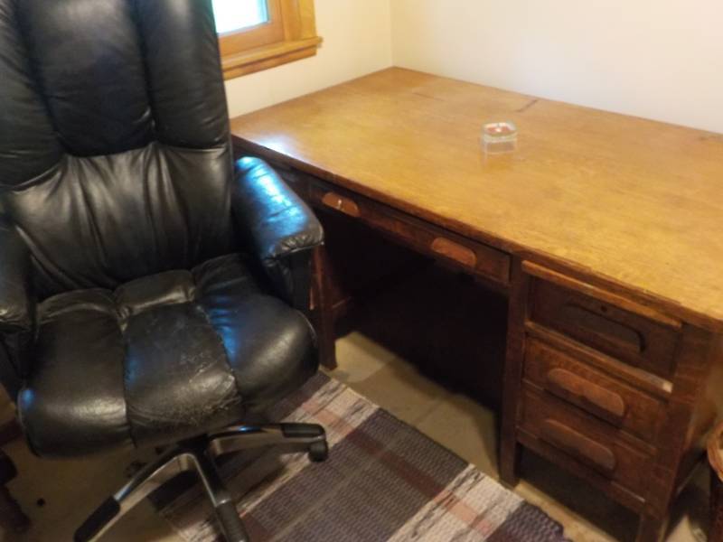 Oak Desk with Chair and desk conten...