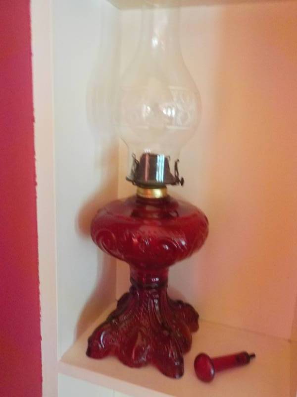 Red Base Hurricane Lamp, Paper Dril...