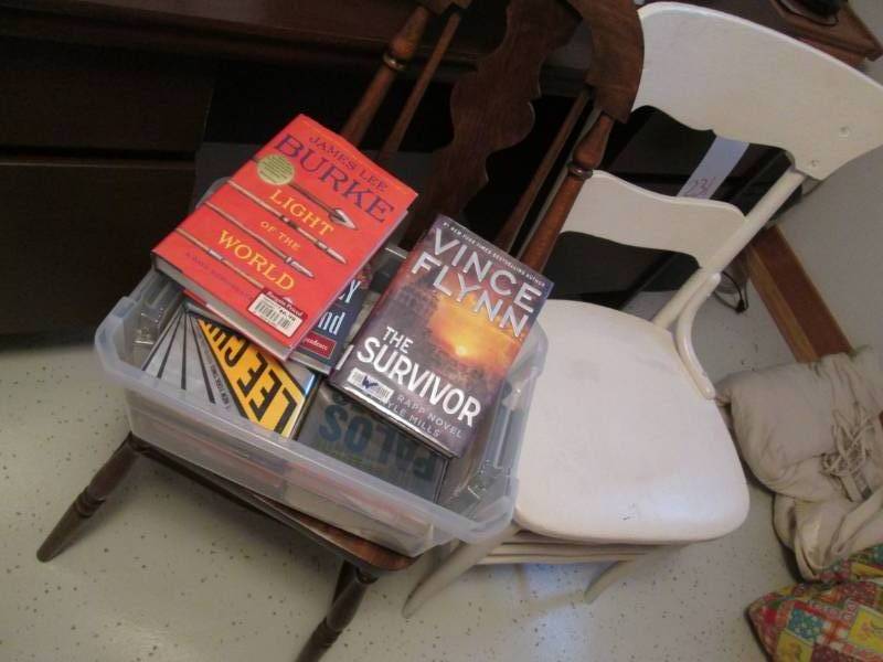2 Chairs and a tote of Hard Covered...