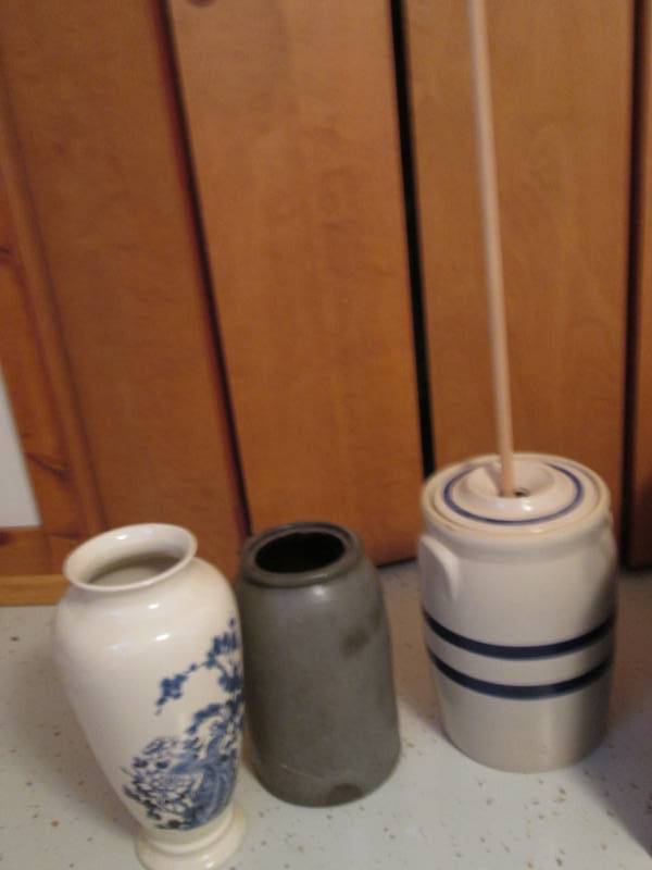 Butter Churn and 2 Vases...