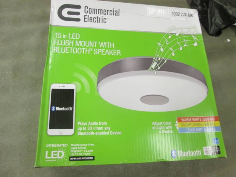 commercial electric 15 in led flush mount with bluetooth speaker